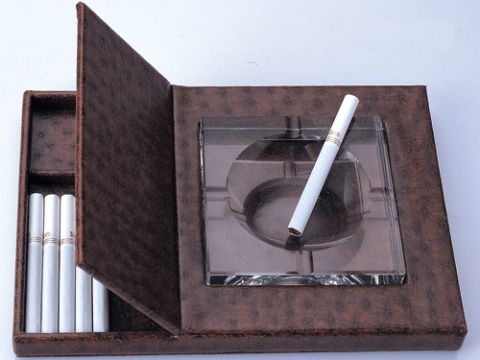 Crystal Ashtray With The Leather Case,Leather Crystal Ashtray